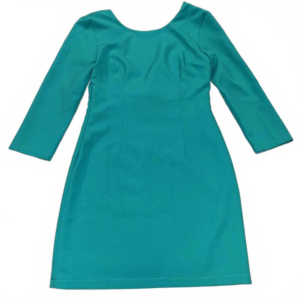 Tea & Cup L.A. Size Small Green Short Dress Bow 3/4 Sleeves Low Back Scallop
